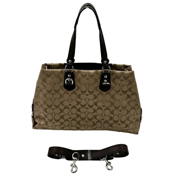 COACH Signature Stripe Pleated Tote Women’s Bag Khaki Brown F15510 - Picture 2 of 13